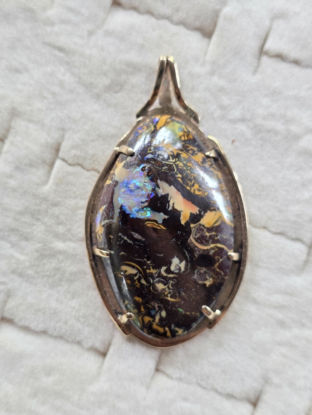 14kt Boulder Opal Marquise Pendant in Brown and Gold - Handmade